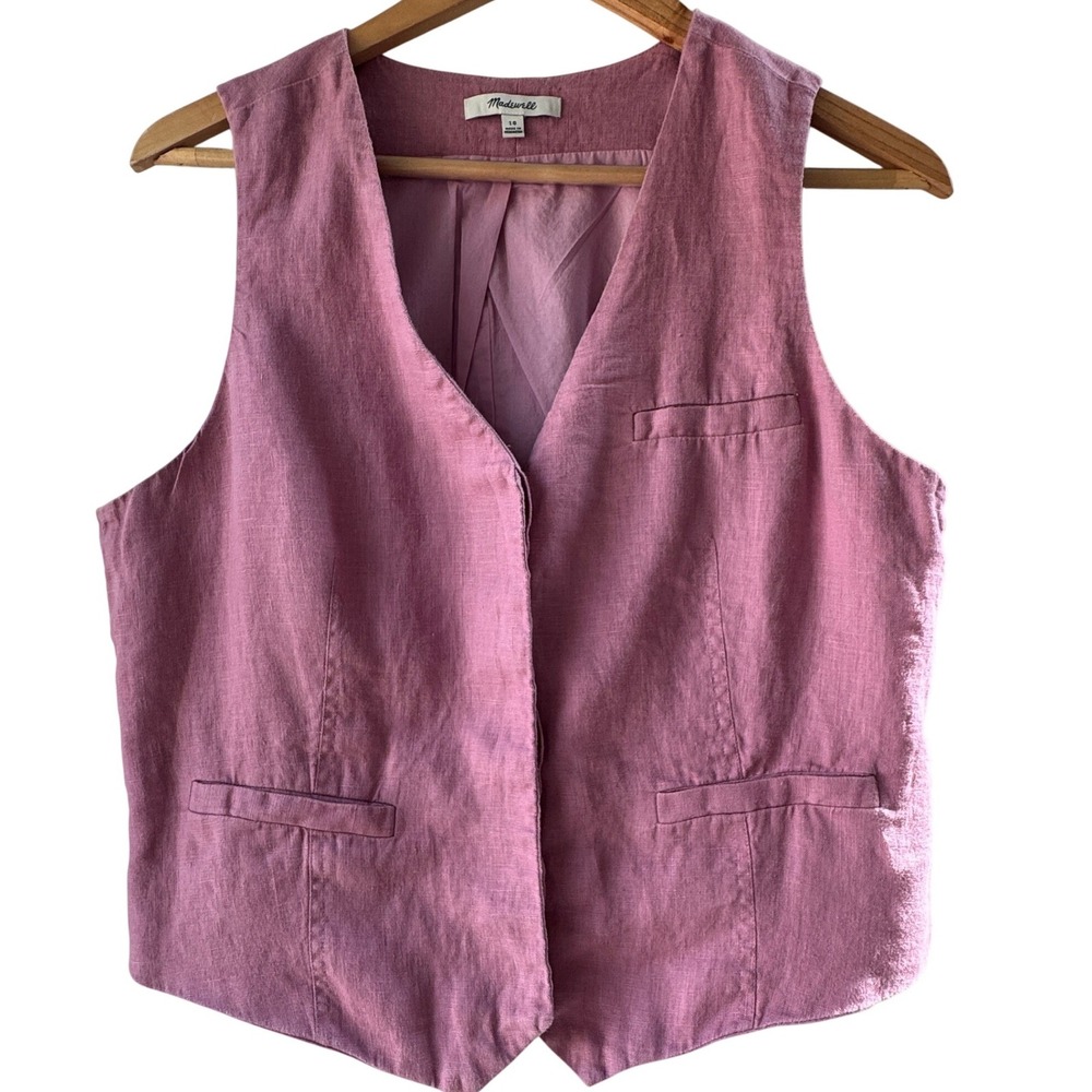 Madewell 100% Linen Vest Mauve Pink Tailored V-Neck Button Front Size 10